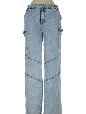Marc New York Light Blue Flare Wide-Leg Cargo Jeans